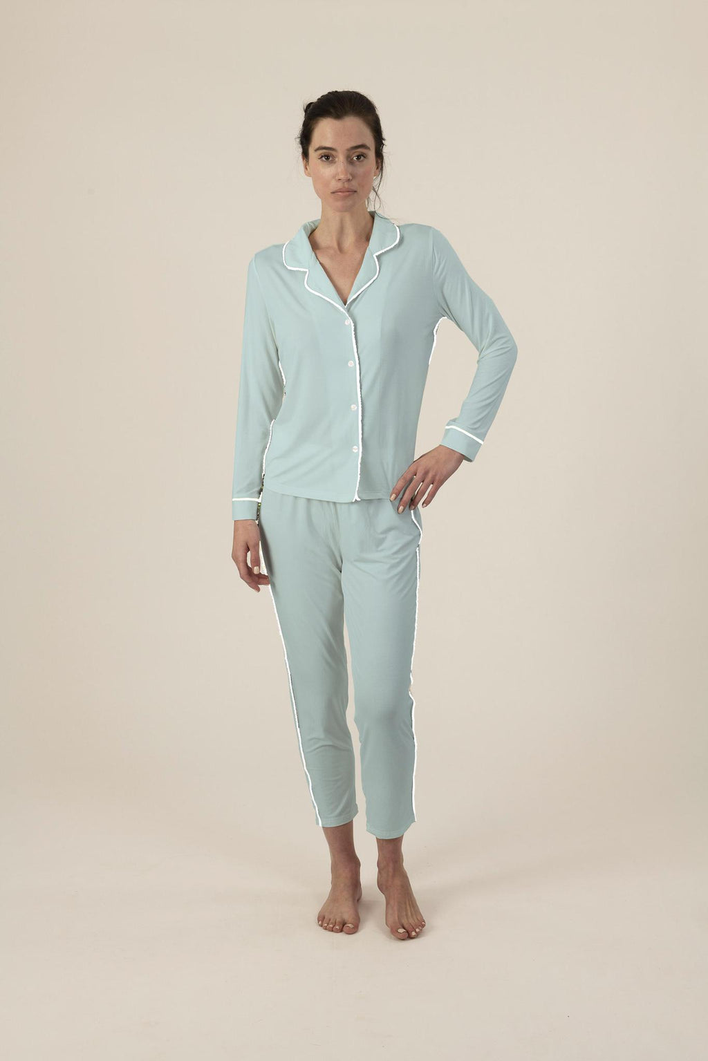 Jolene long pajama set in ice blue