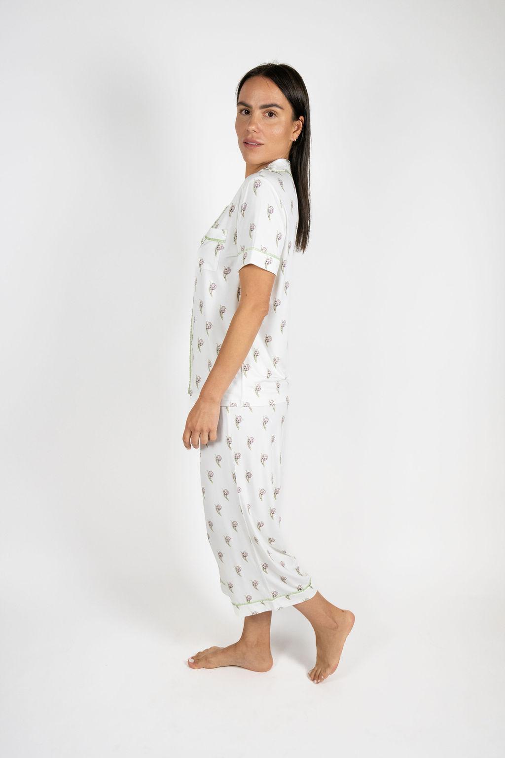 Jolene cropped printed pajama set in Artichoke – Aspen Dream