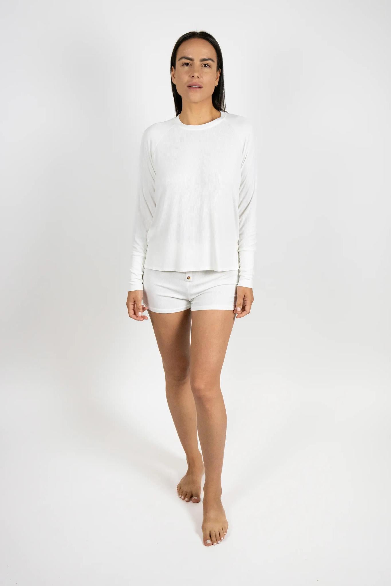 Ribbed Long Sleeve Short Set