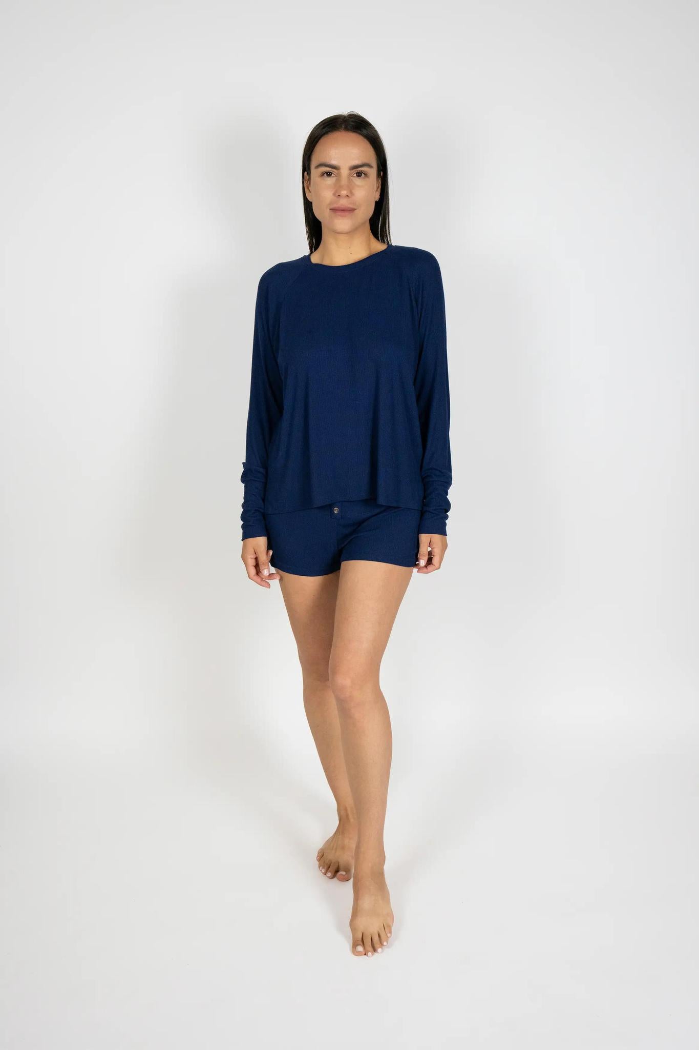 Ribbed Long Sleeve Short Set