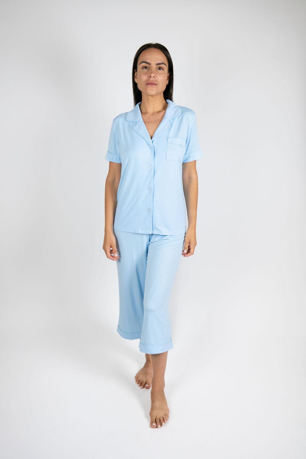 Jolene cropped pajama set in Cool Blue – Aspen Dream