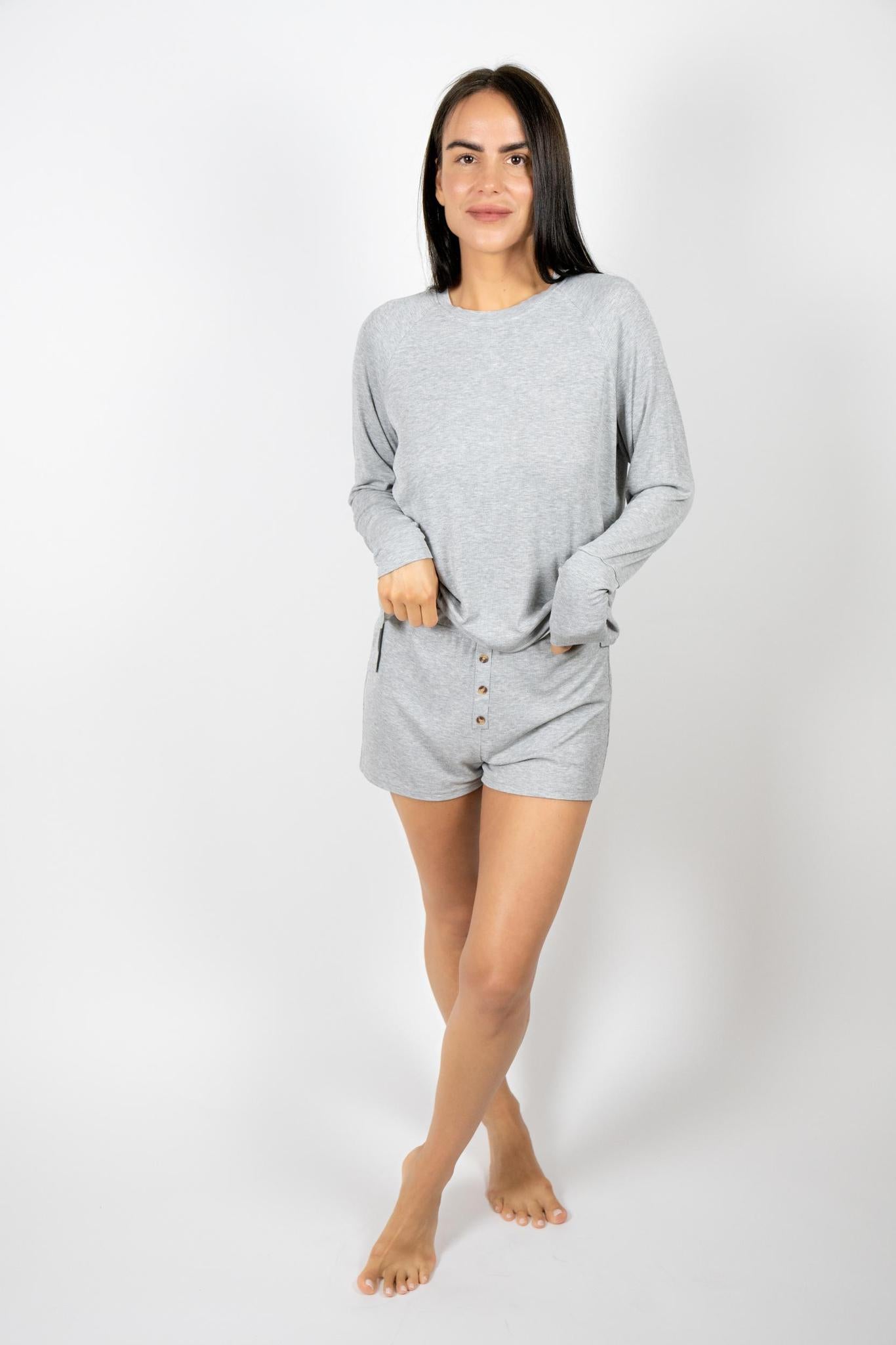 Ribbed Long Sleeve Short Set