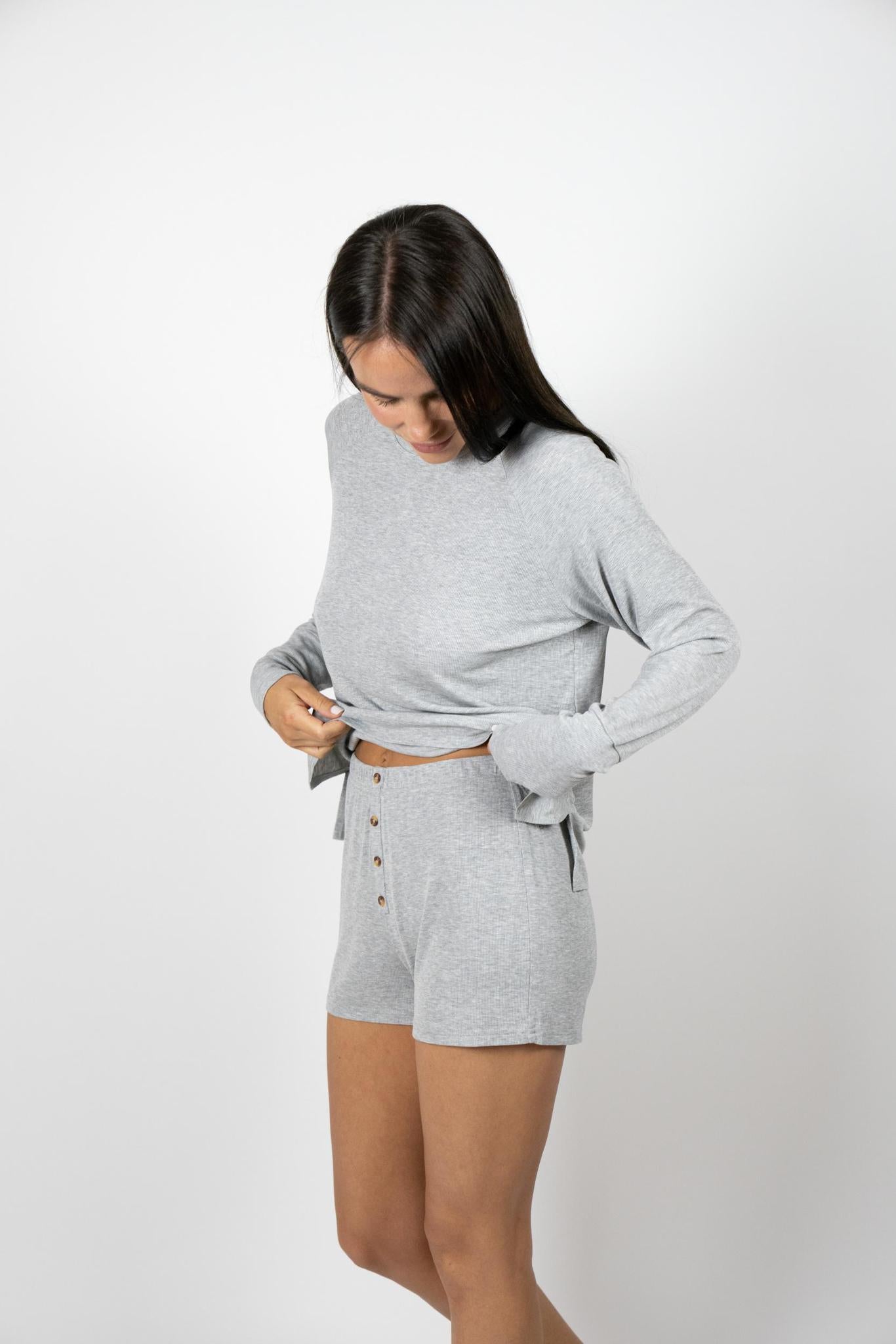 Ribbed Long Sleeve Short Set