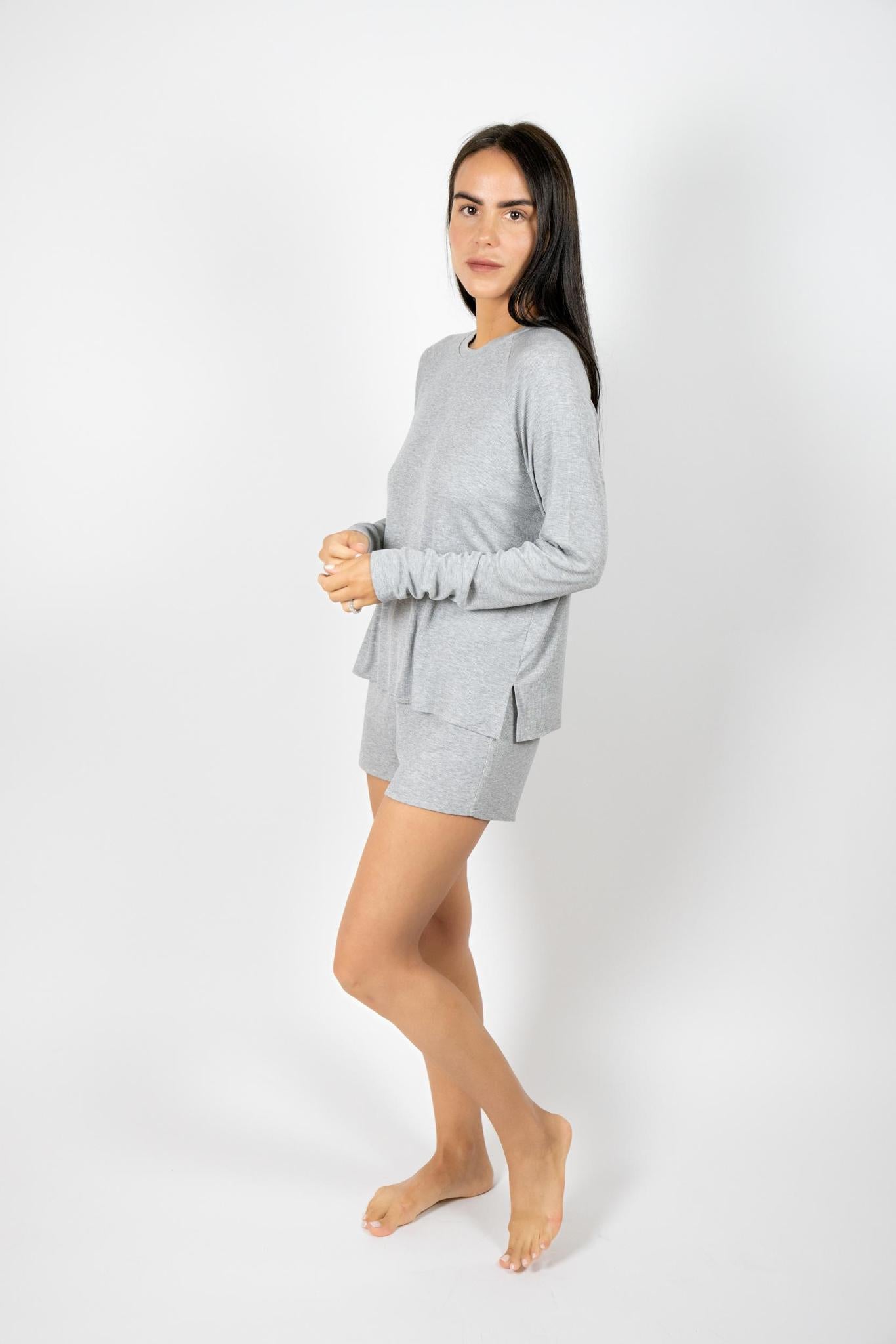 Ribbed Long Sleeve Short Set