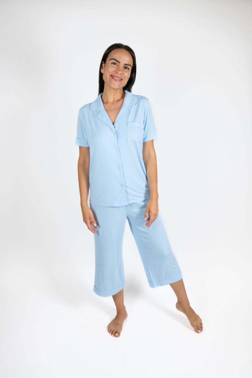 Jolene cropped pajama set in Cool Blue – Aspen Dream