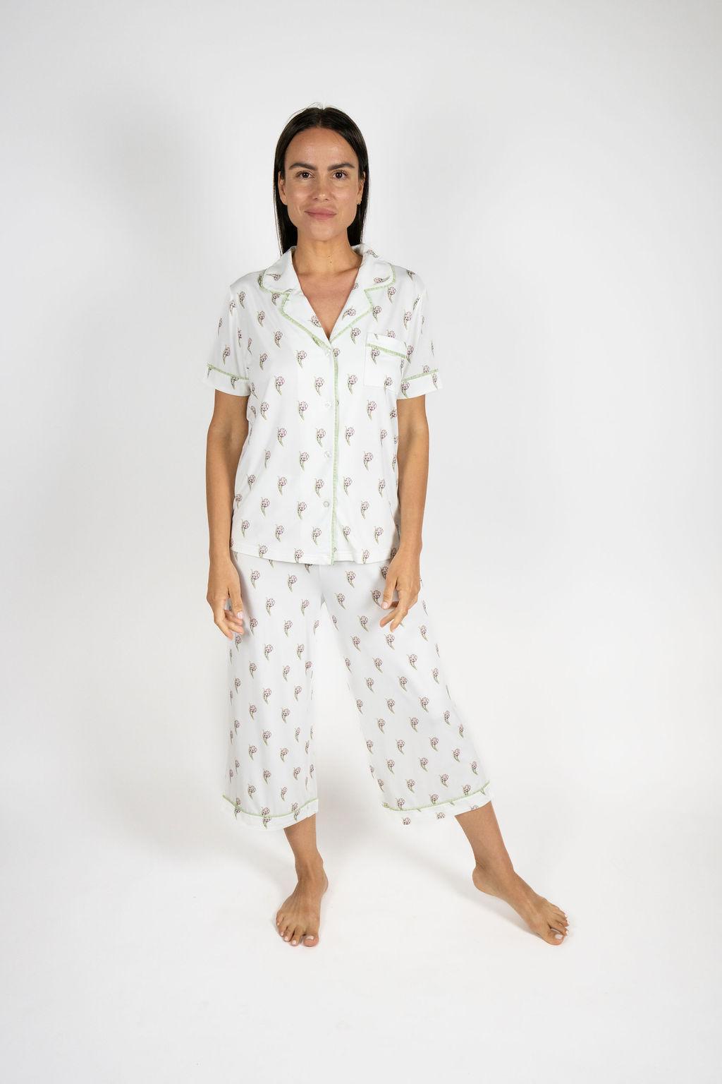 Jolene cropped printed pajama set in Artichoke – Aspen Dream