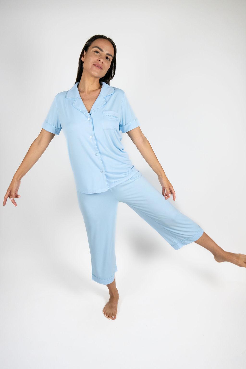 Jolene cropped pajama set in Cool Blue – Aspen Dream