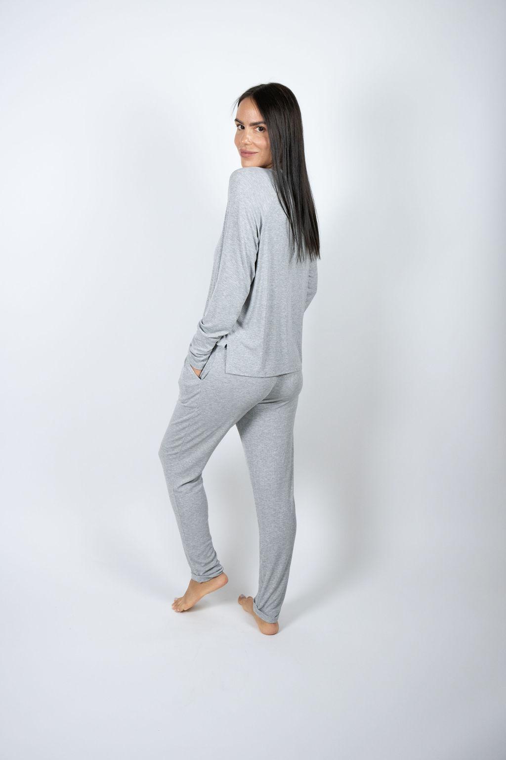 Back view of Ribbed Joggers in Silver showing cuffed hems and bamboo fabric.