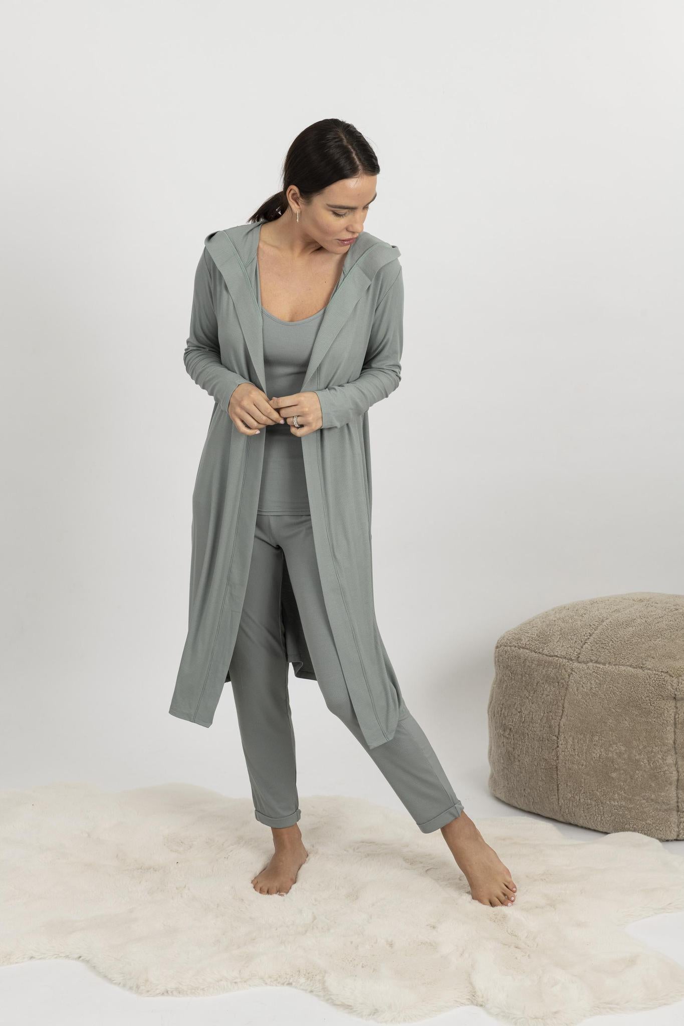 Ribbed cardigan in olive