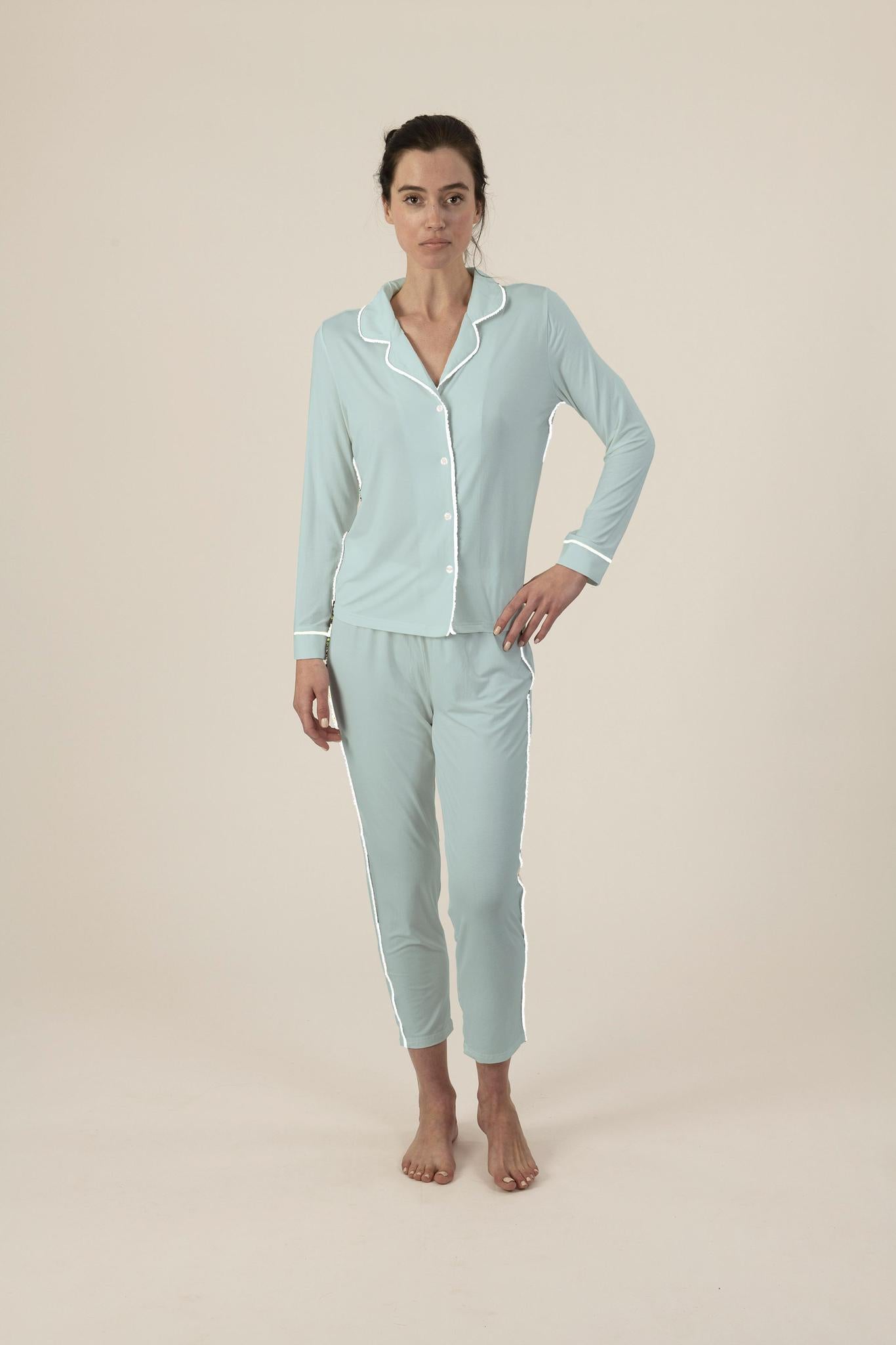 Essential slimming long pajama set in ice blue