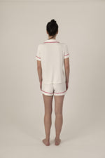 Essential short pajama set with raspberry trim