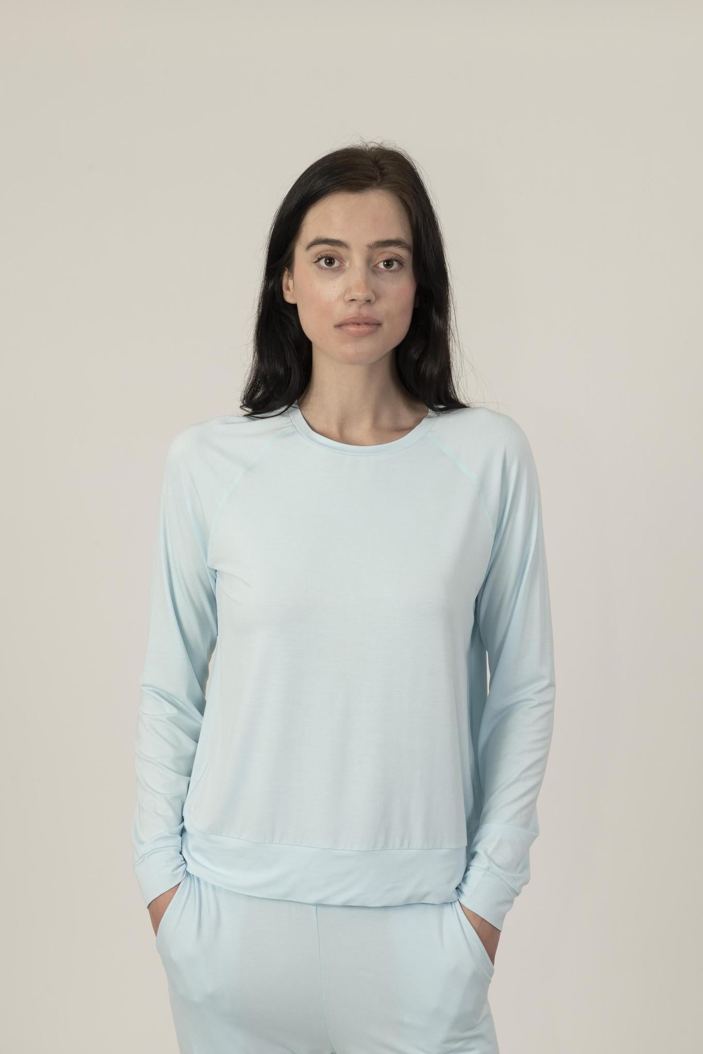 Long sleeve loose fit top in ice blue