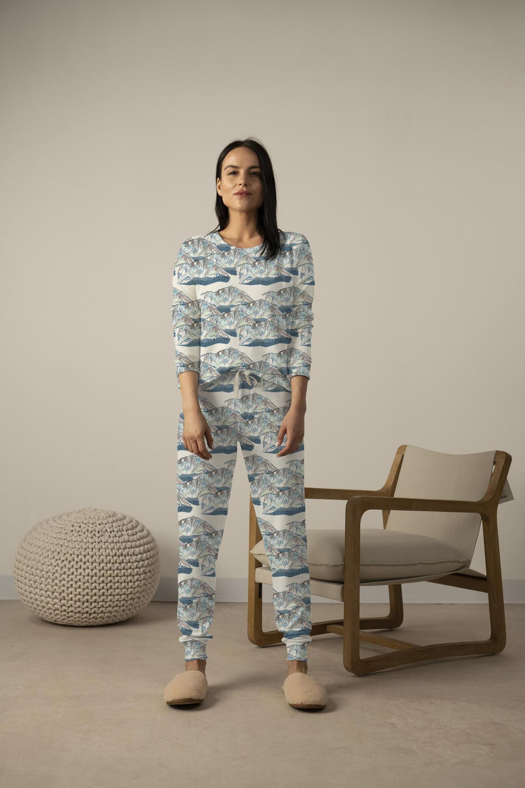 Ski trail  map long pajama set