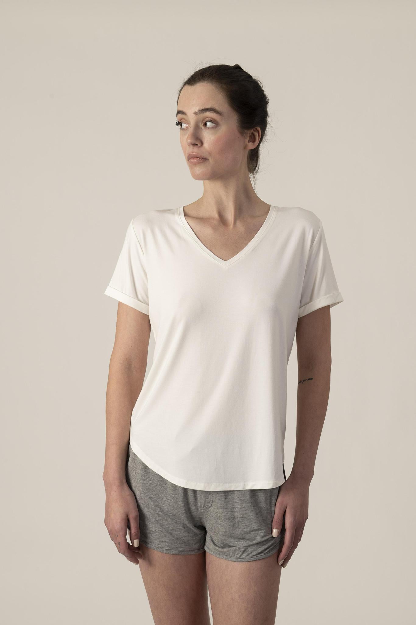 V-neck T-Shirt in ivory