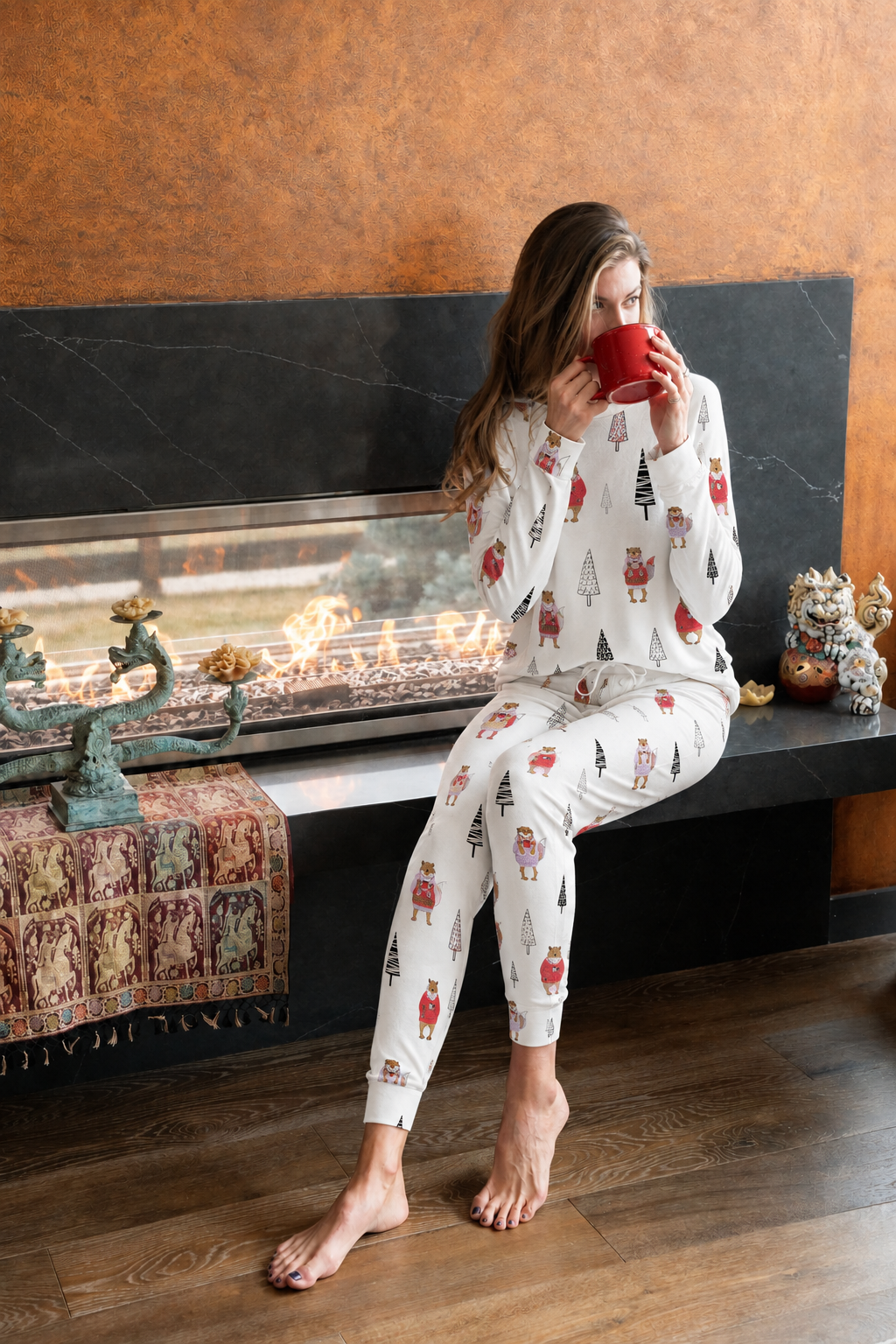 Cozy long printed pajama set