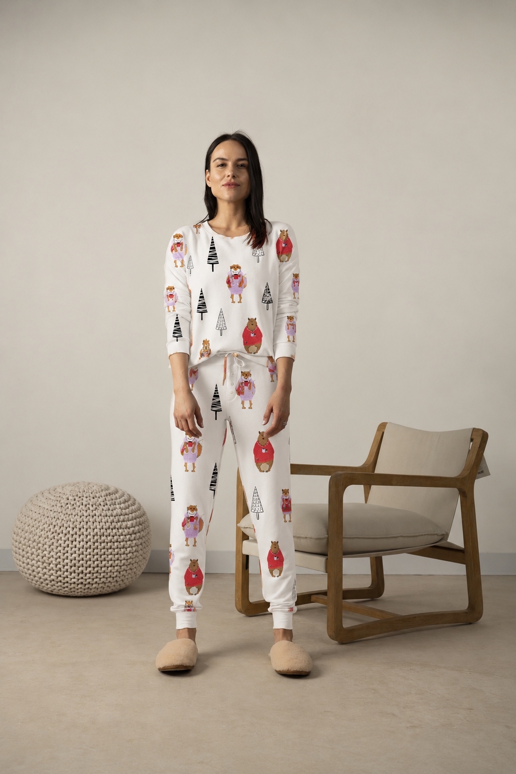 Cozy long printed pajama set