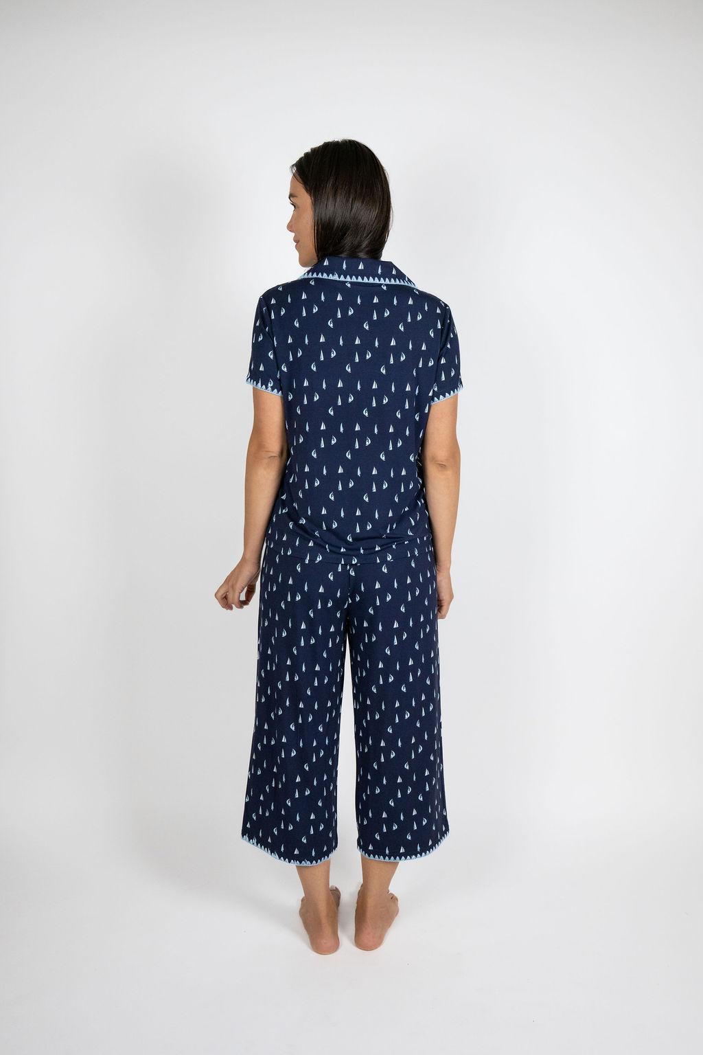 Cute stitching cropped pajama set