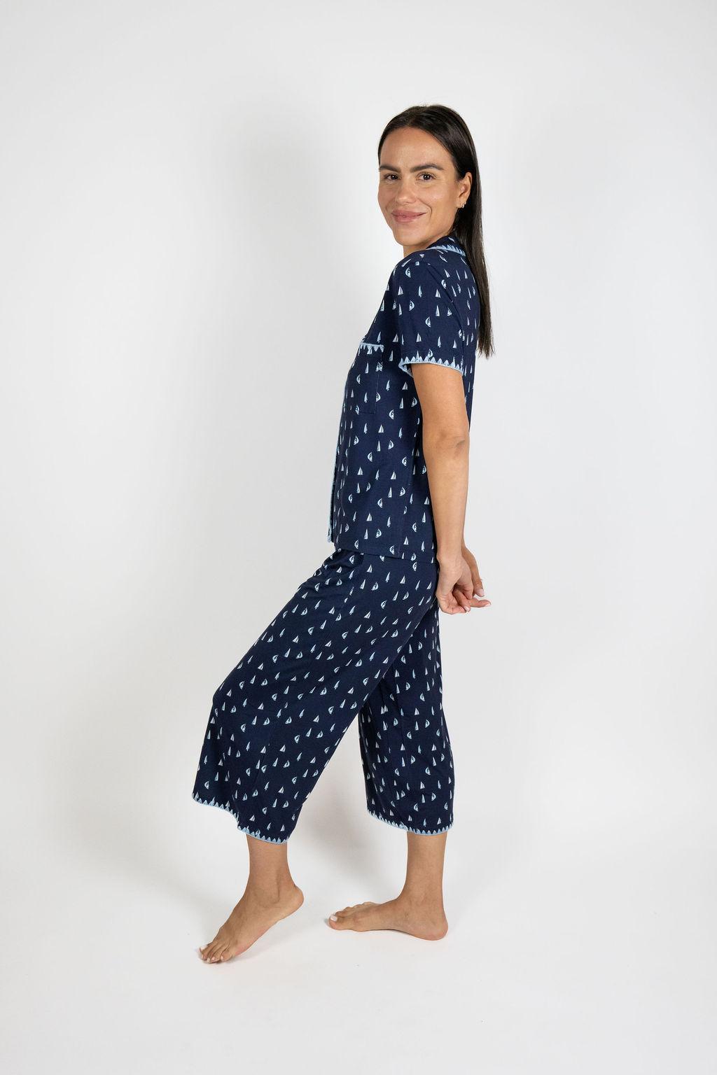 Cute stitching cropped pajama set