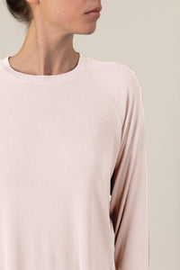 Ribbed long sleeve top in rosewater