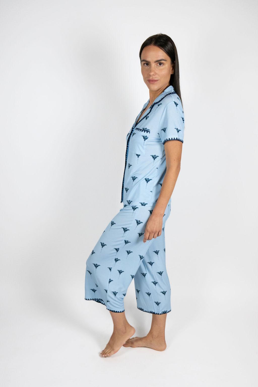 Cute stitching cropped pajama set