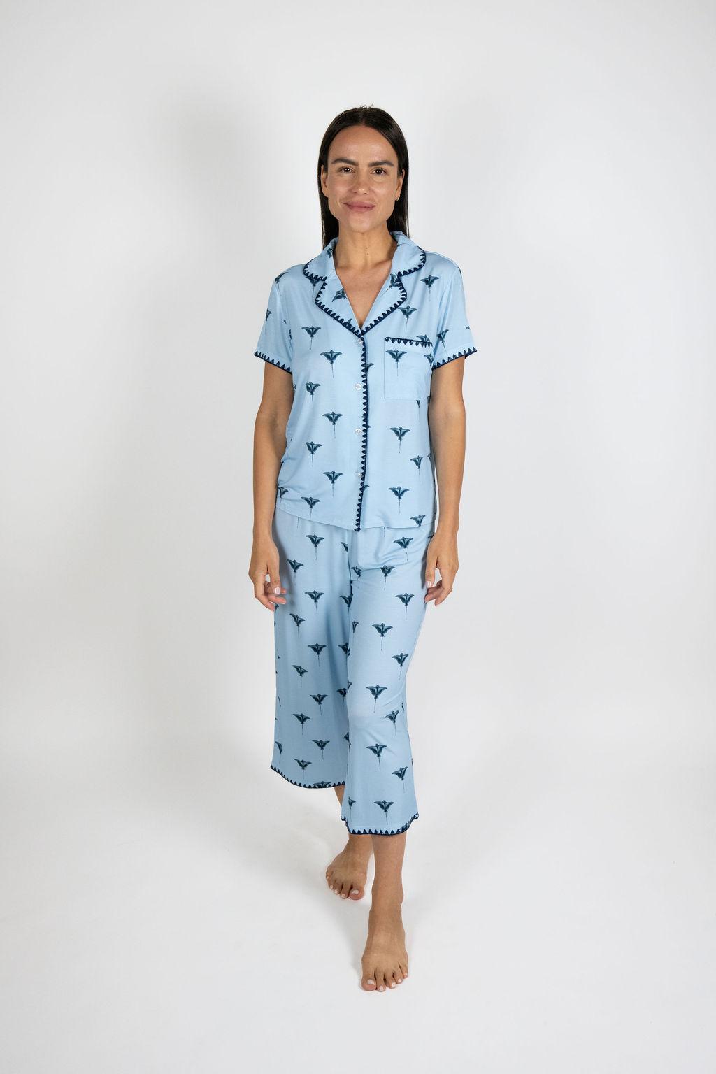 Cute stitching cropped pajama set