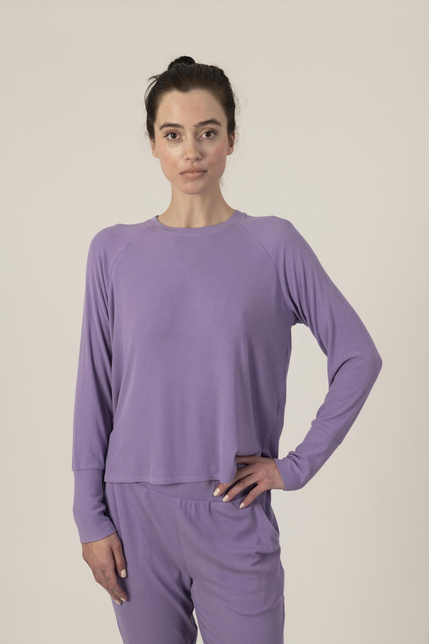Ribbed long sleeve top in violaceous