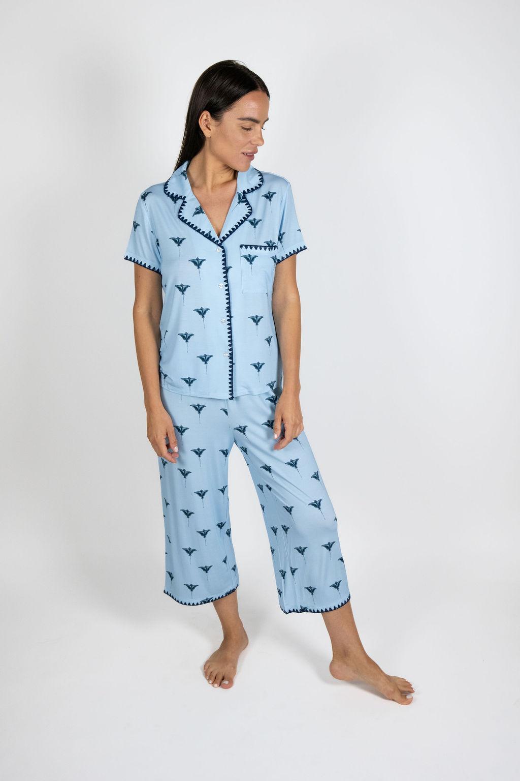 Cute stitching cropped pajama set