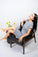 Model wearing the Cute Stitching Sleep Dress in Night Owl with rose powder stitching