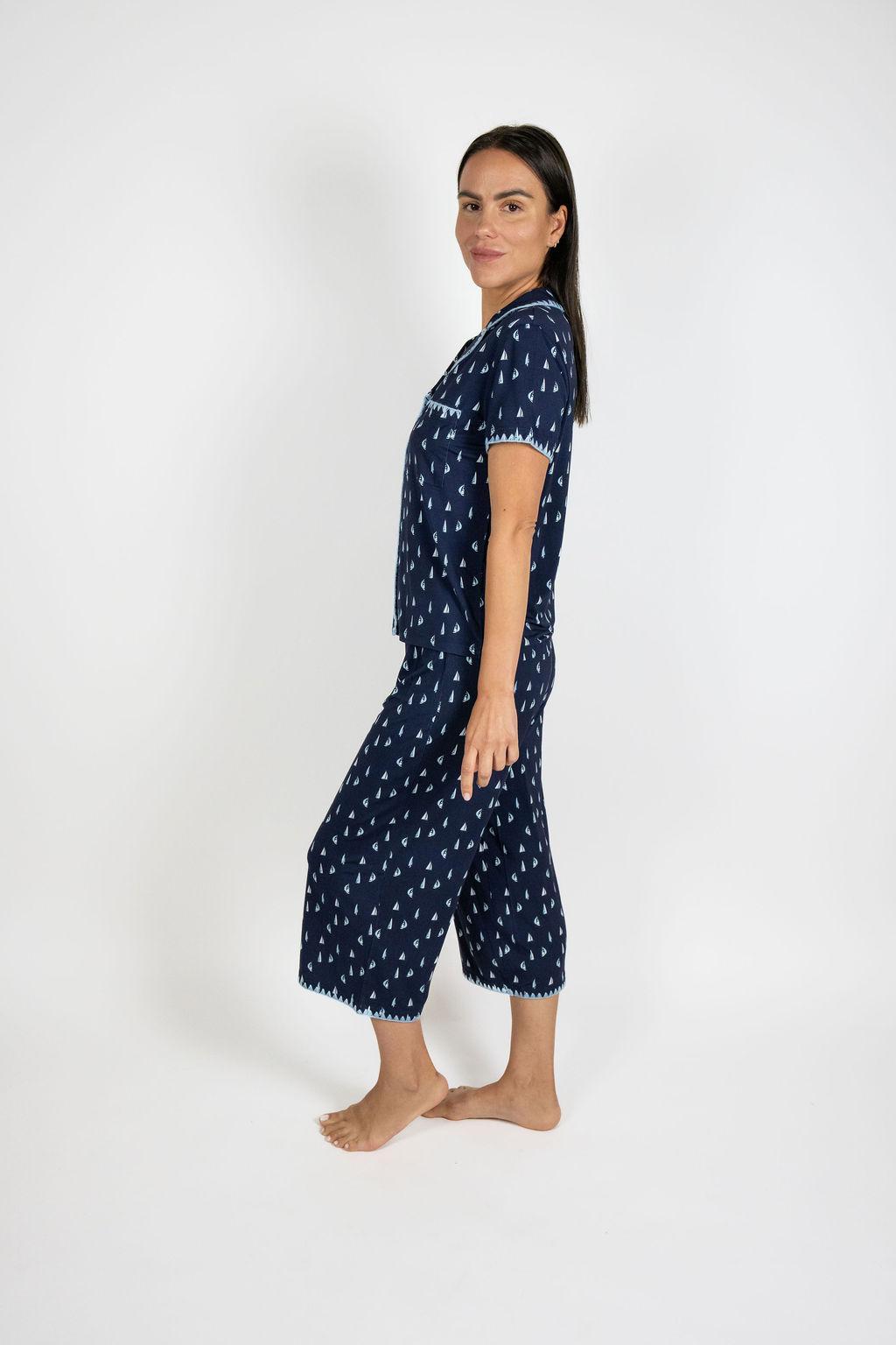 Cute stitching cropped pajama set