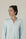 Model wearing the Dahlia Chic Nightshirt in Ice Blue with gathered neckline and button-down front