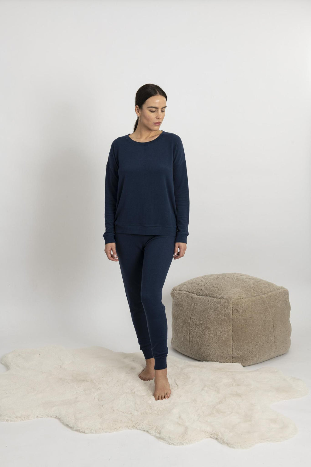 Cozy long pajama set in navy