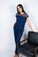 Model wearing Nora T-Shirt and Pants Set in navy with lace-paneled bamboo top and wide-leg pants