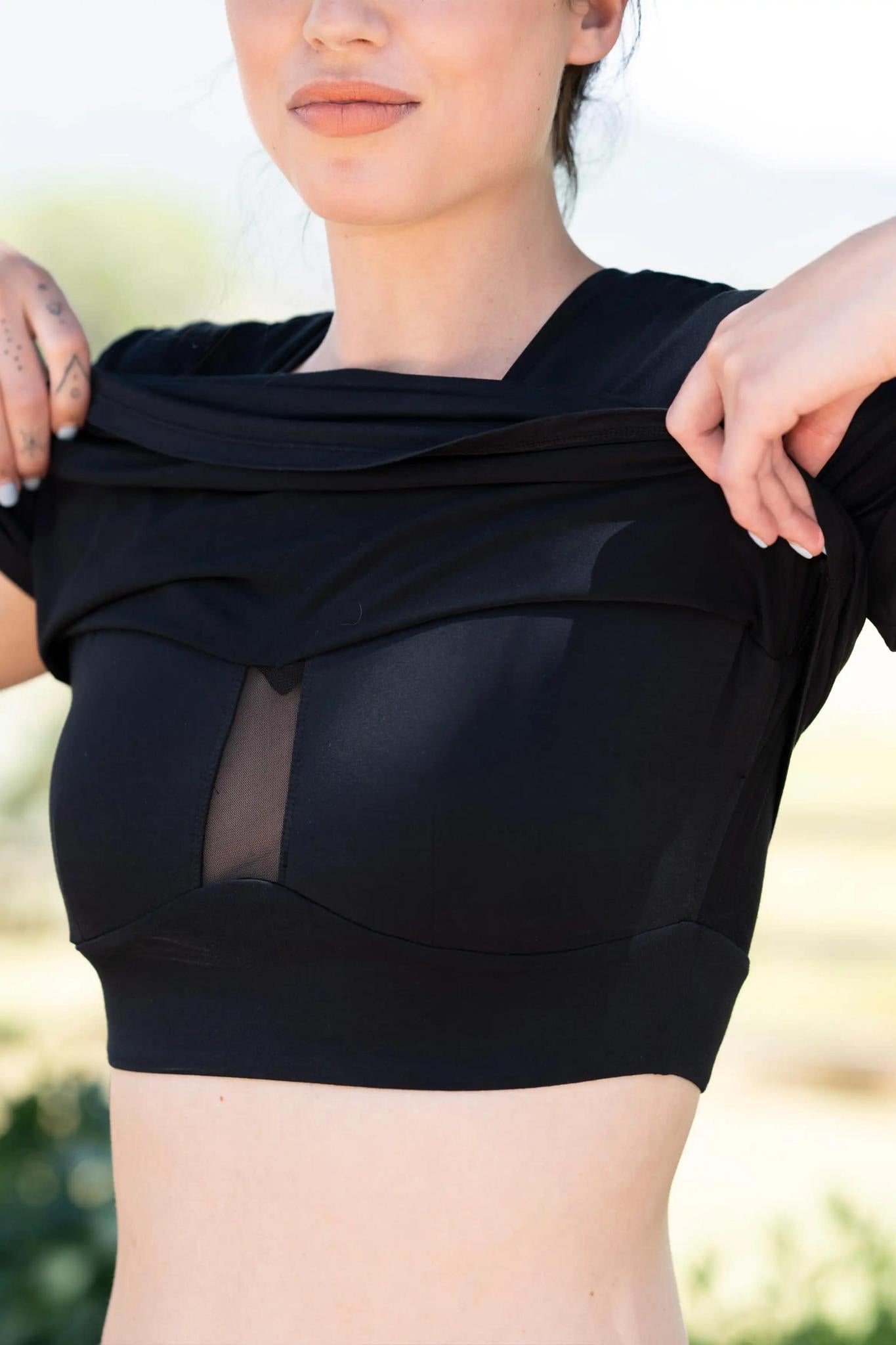 Close-up of the built-in shelf bra