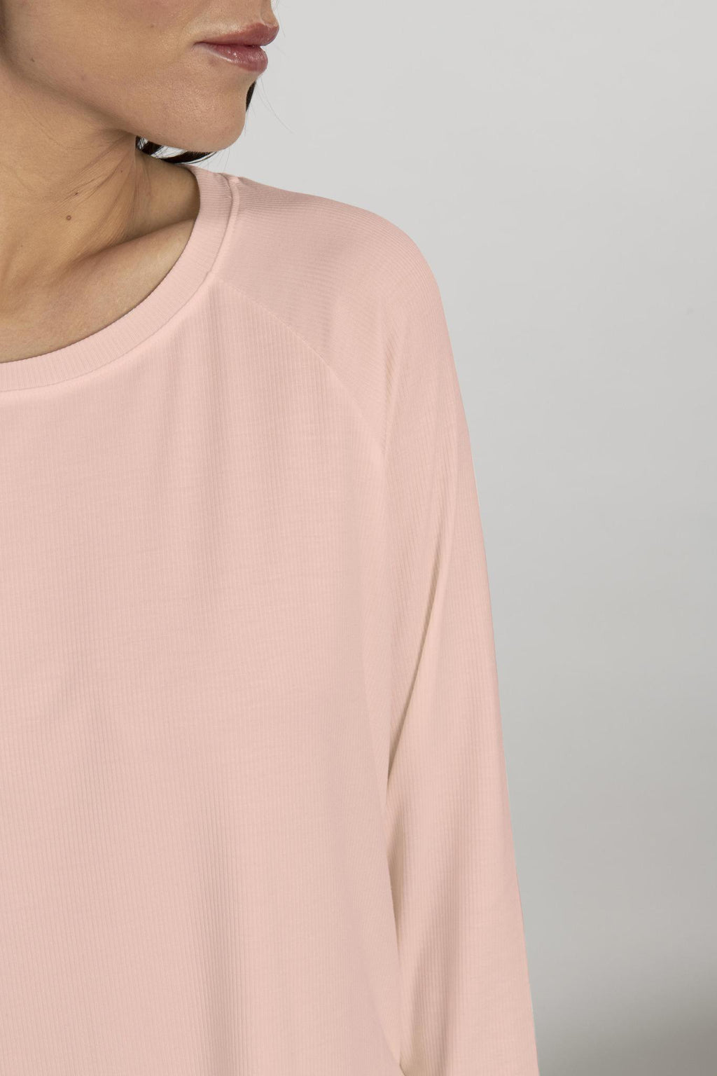 Ribbed long sleeve top in peach