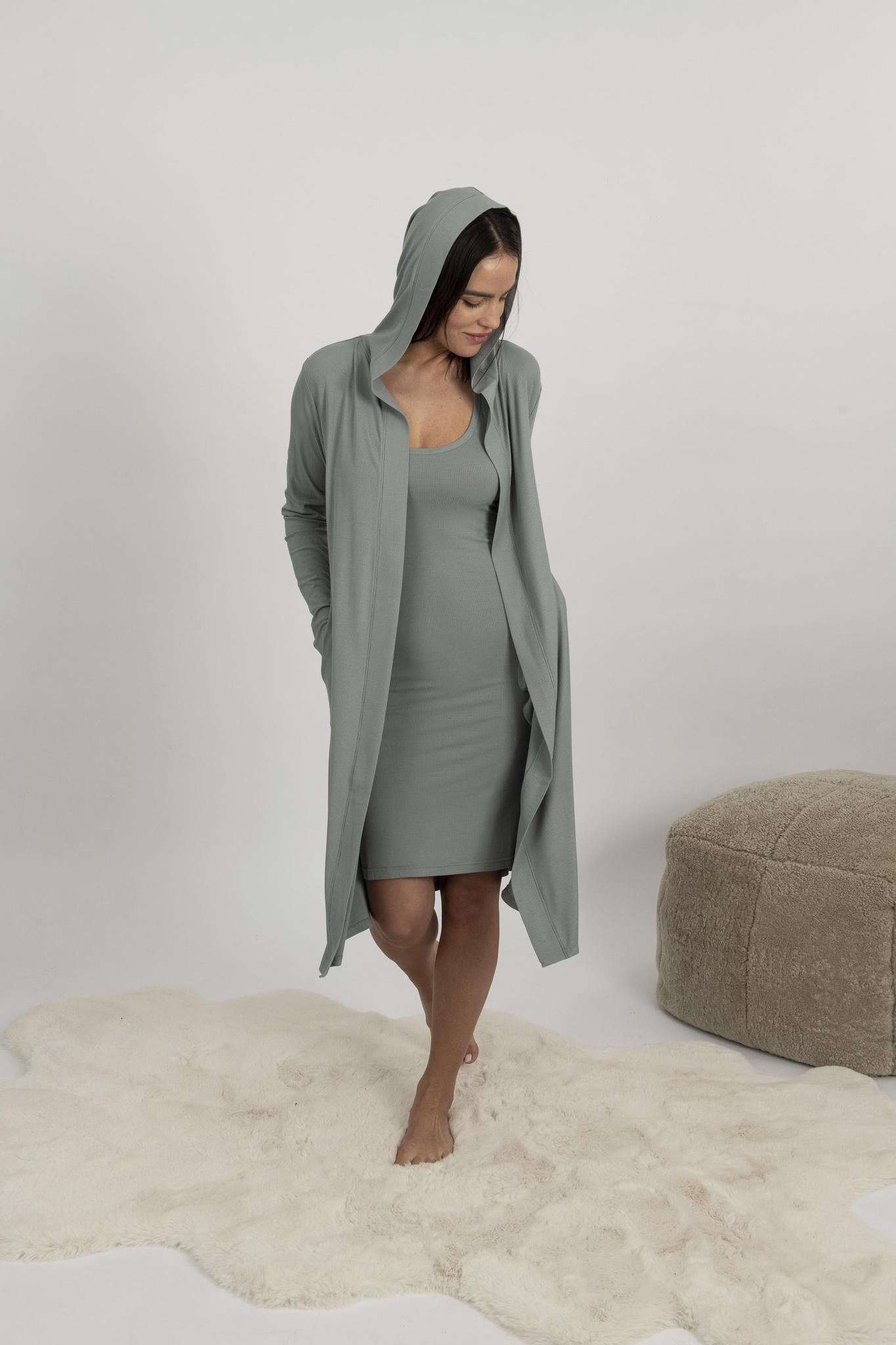 Ribbed tank dress in olive