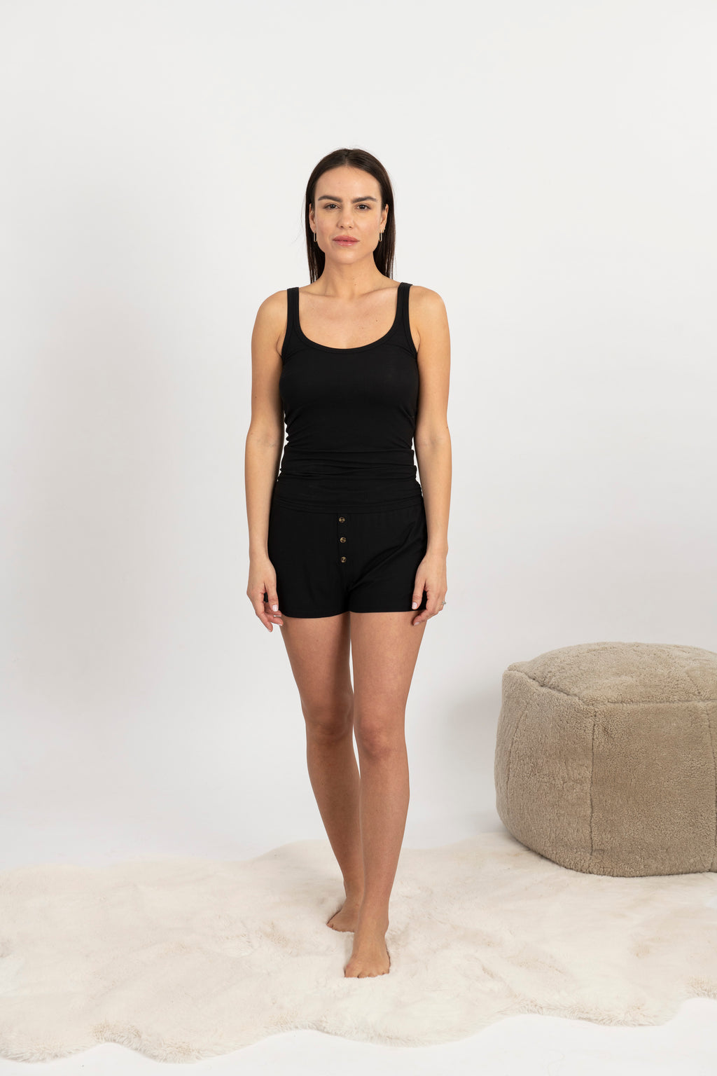 Ribbed camisole with shelf bra in black