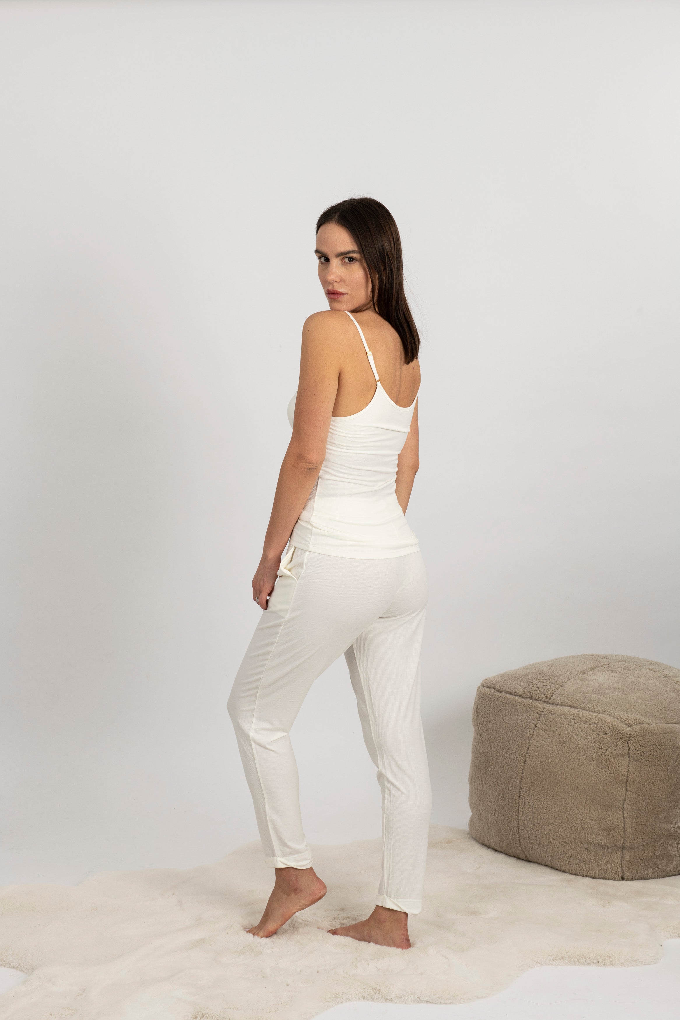 Ribbed camisole with shelf bra in ivory