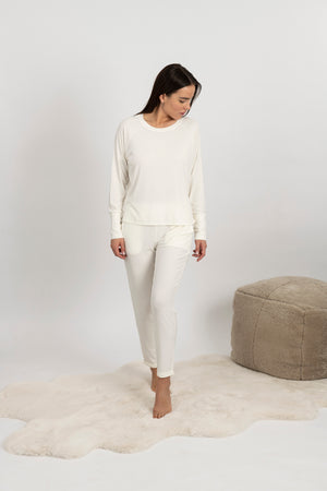 Ribbed long sleeve top in ivory