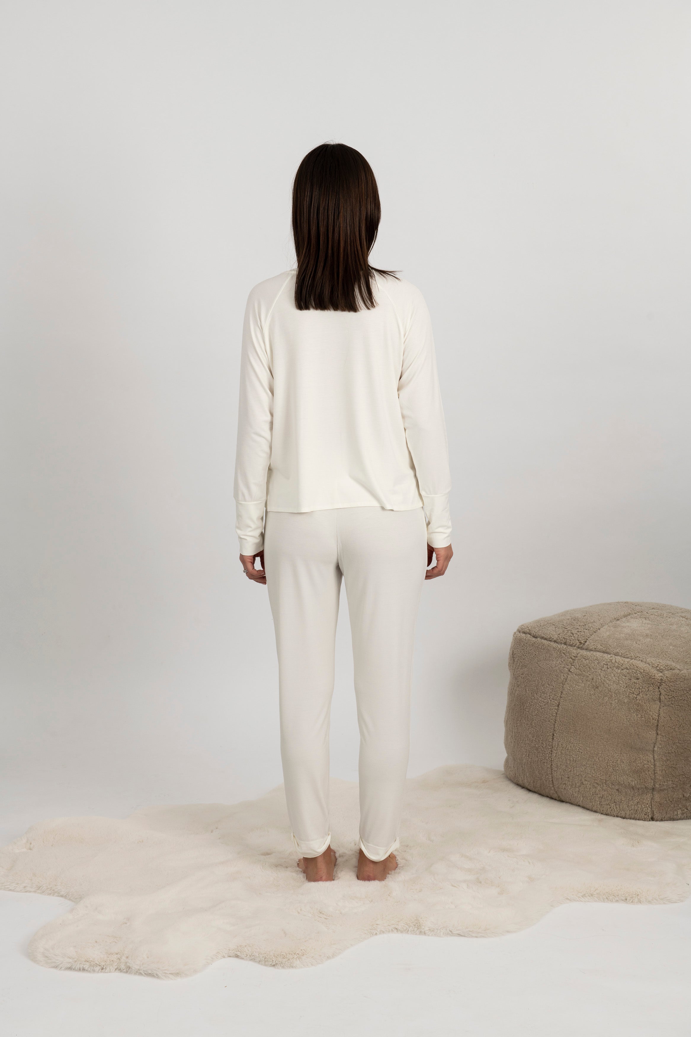 Ribbed long sleeve top in ivory